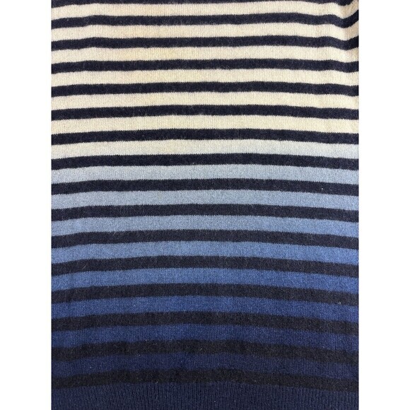 C by Bloomingdales Cashmere Sweater Cream Blue Stripe Large Pullover Dip Dye - Picture 8 of 8
